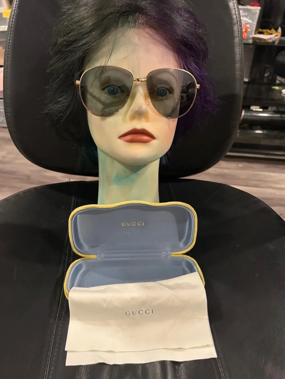 Gucci Gold Metal Aviator Sunglasses with Brown Lenses GG0138S - Picture 2 of 12